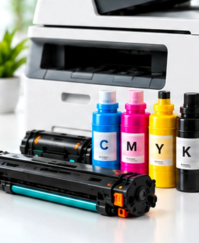CMYK toner şişeleri ve lazer yazıcı toner kartuşları